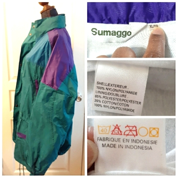 💎NEW Rare Vintage Unisex Sumaggo Turquoise Windbreaker Jacket - Picture 4 of 9